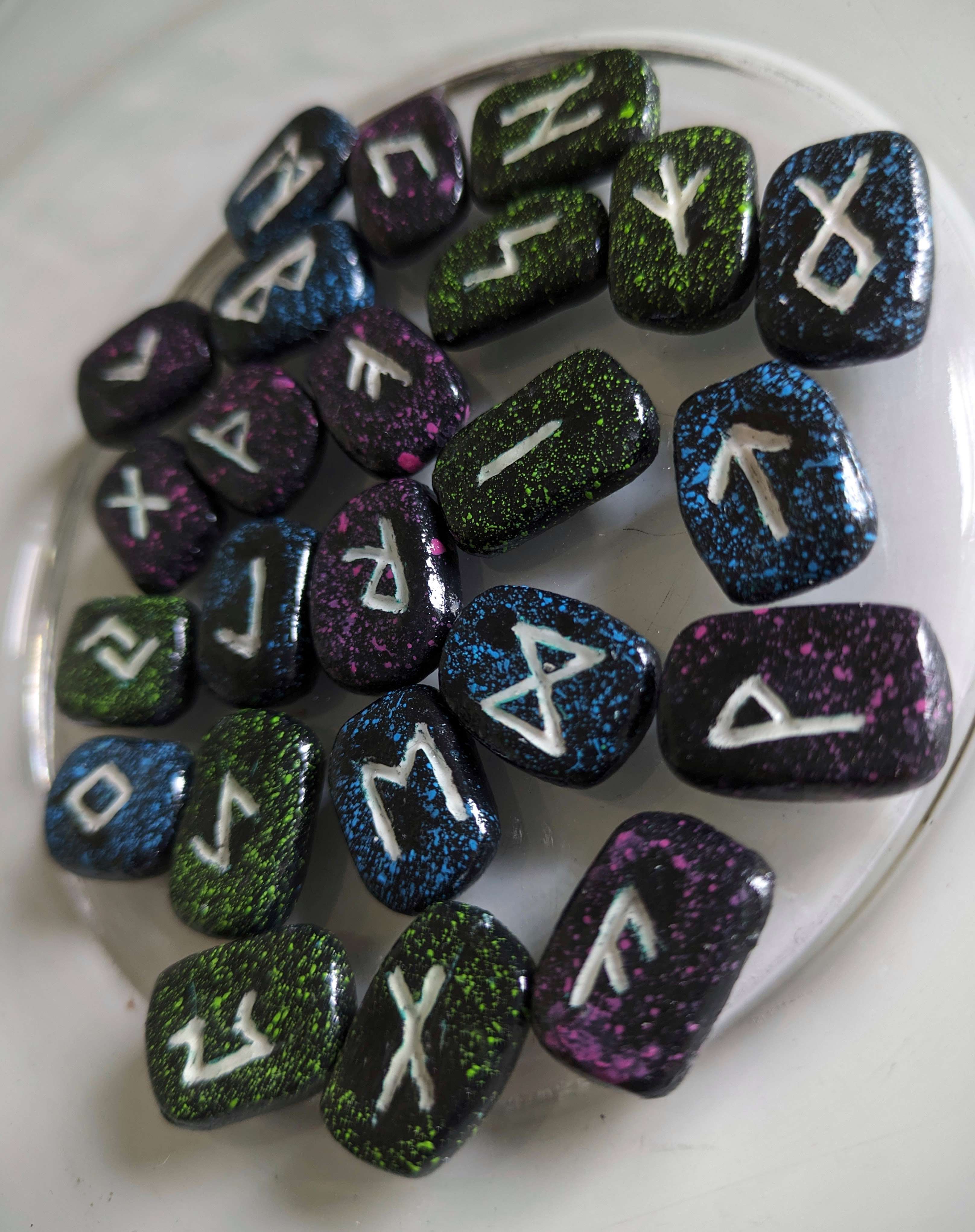 Hand-painted Elder Futhark rune stones